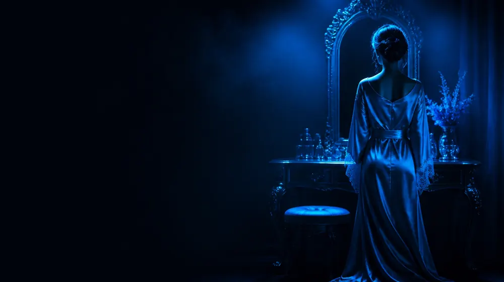 Stockings OnlyFans creators — woman in a silk robe at an elegant dressing table